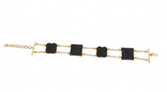 Black Onyx Link Bracelet – Gold-Plated Floral & Geometric Design
