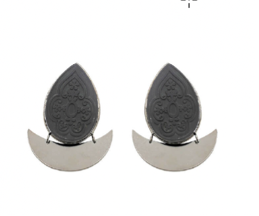 Black Onyx Teardrop Earrings – Silver-Toned Crescent Studs