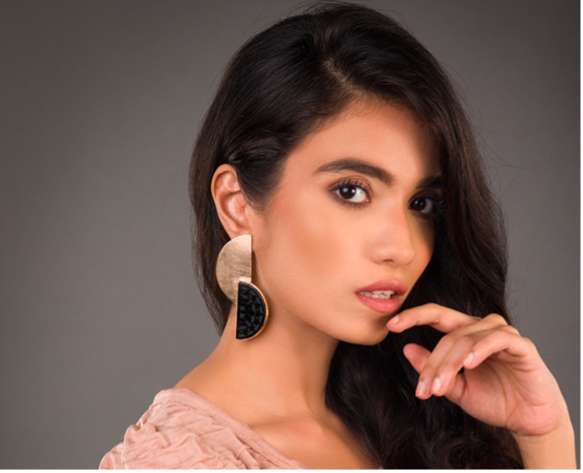 Black Onyx Half-Moon Earrings – Modern Gold-Plated Studs