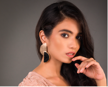 Black Onyx Half-Moon Earrings – Modern Gold-Plated Studs