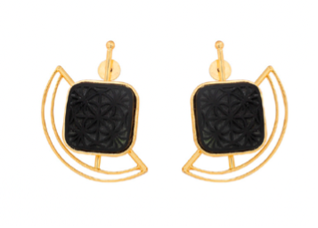 Black Onyx Arc Earrings – Gold-Plated Square Studs