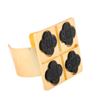 Black Onyx Floral Cuff – Gold-Plated Square Statement Bracelet