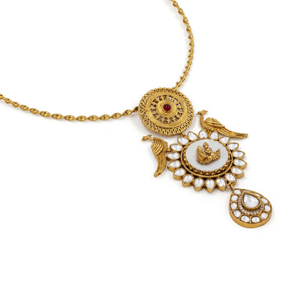 Temple Heritage Necklace Set – Kundan Work with Antique Gold Finish