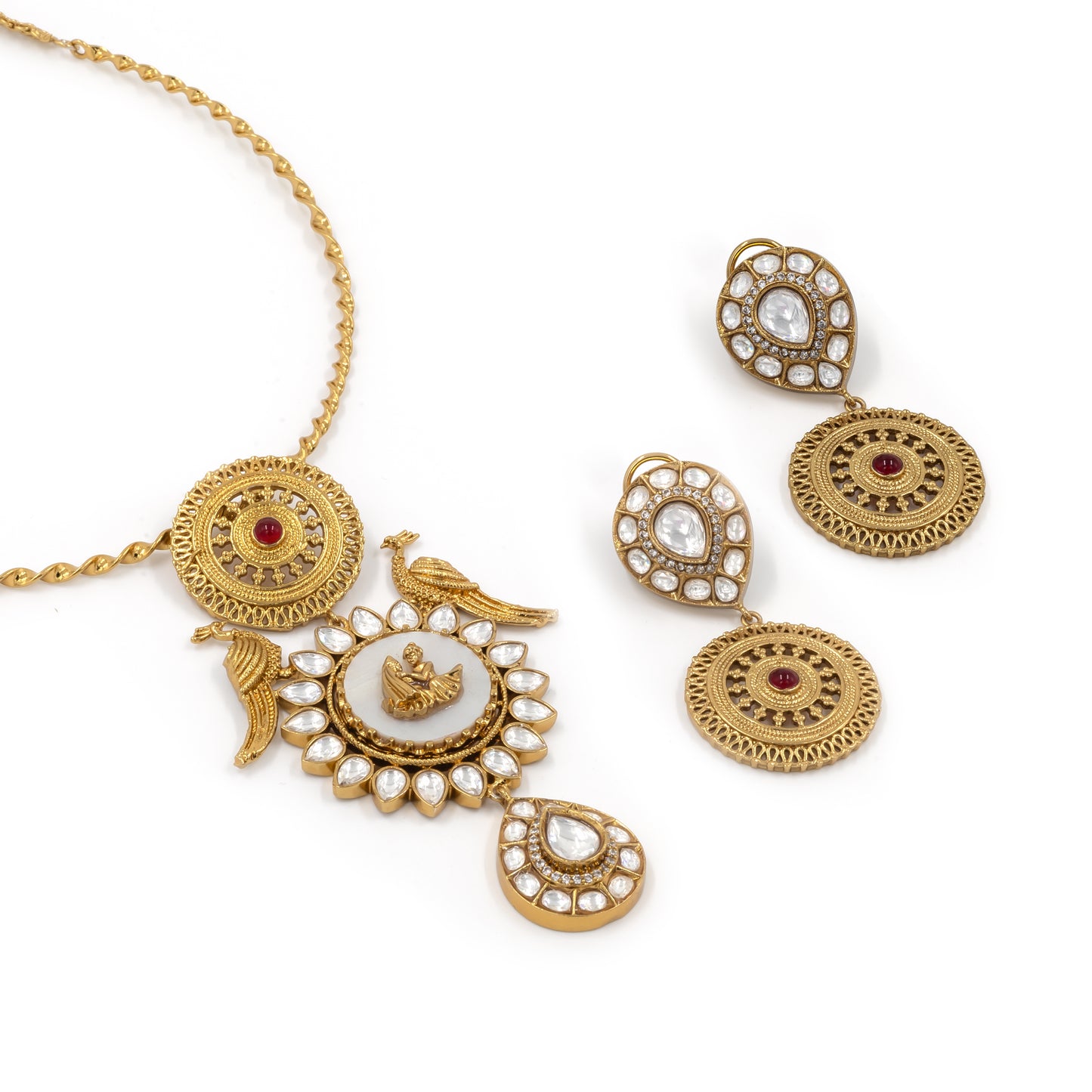 Temple Heritage Necklace Set – Kundan Work with Antique Gold Finish