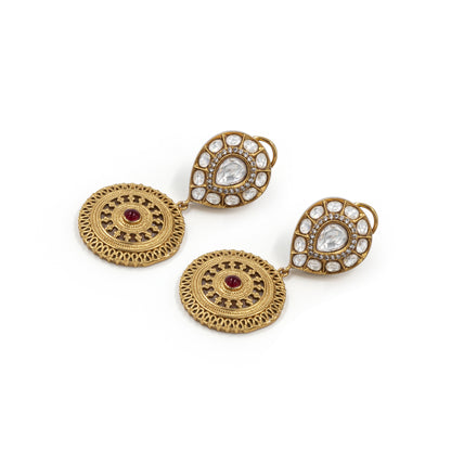 Temple Heritage Necklace Set – Kundan Work with Antique Gold Finish