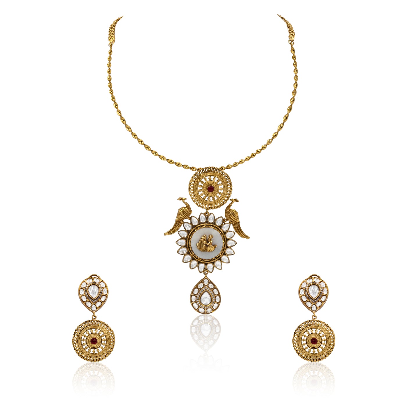 Temple Heritage Necklace Set – Kundan Work with Antique Gold Finish