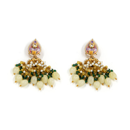 Sunshine Yellow Meenakari Kundan Necklace Set – Multi-Colored Bead Drops