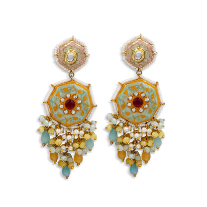 Pastel Meenakari Long Earrings – Multicolor Beads & Kundan Detailing