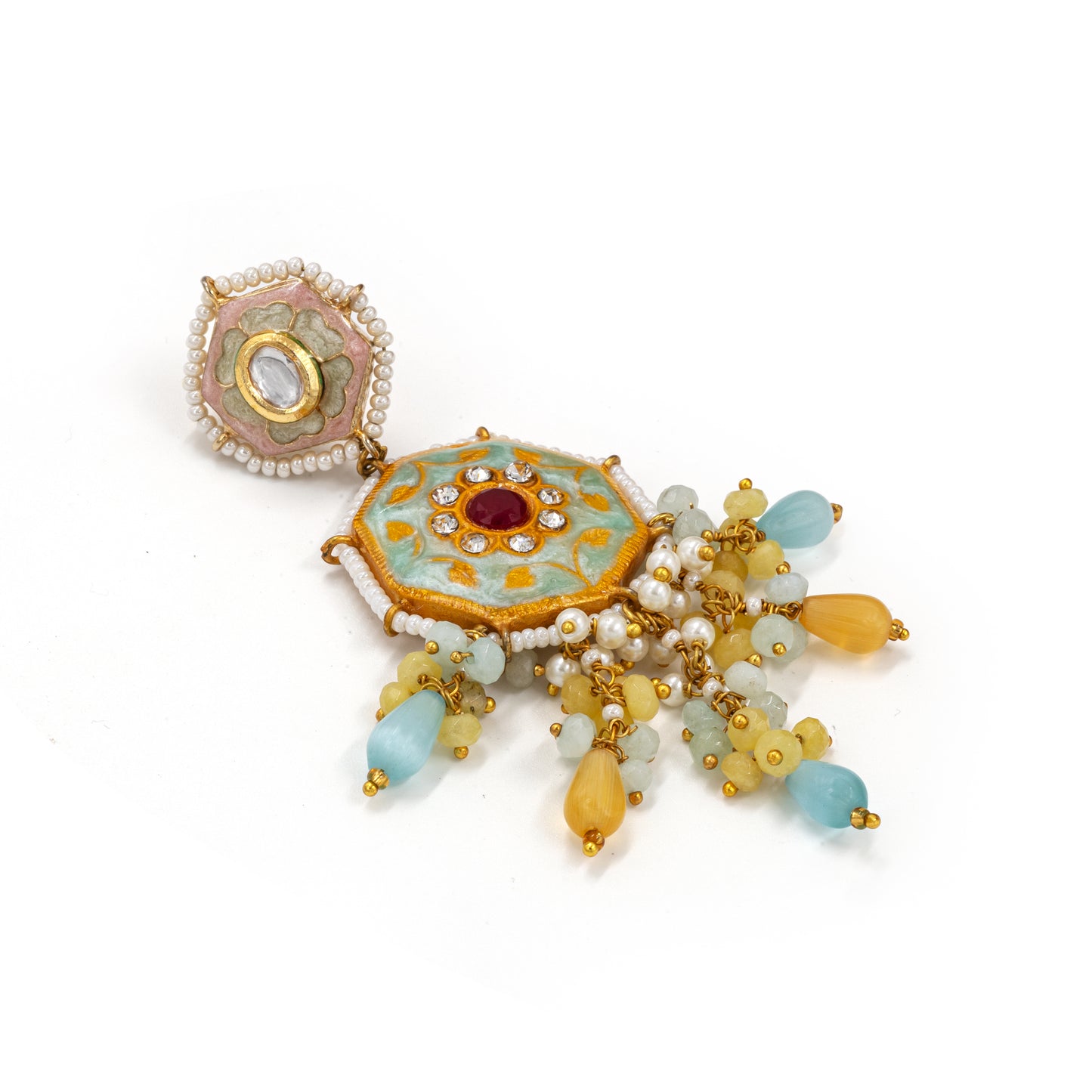 Pastel Meenakari Long Earrings – Multicolor Beads & Kundan Detailing