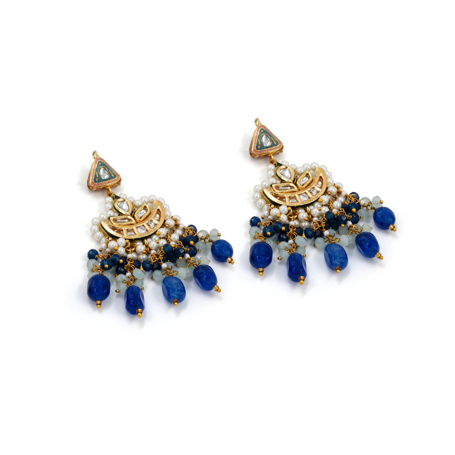 Royal Blue Meenakari Polki Necklace Set – Pearl & Pink Stone Center