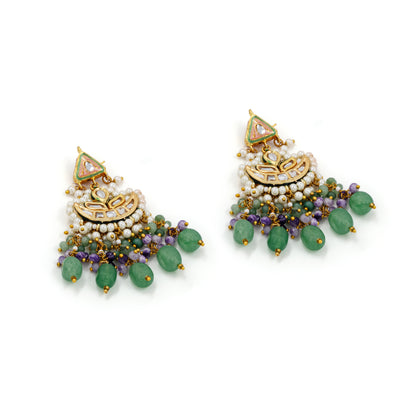 Emerald Green Meenakari Polki Necklace Set – Pink Center & Kundan Detailing