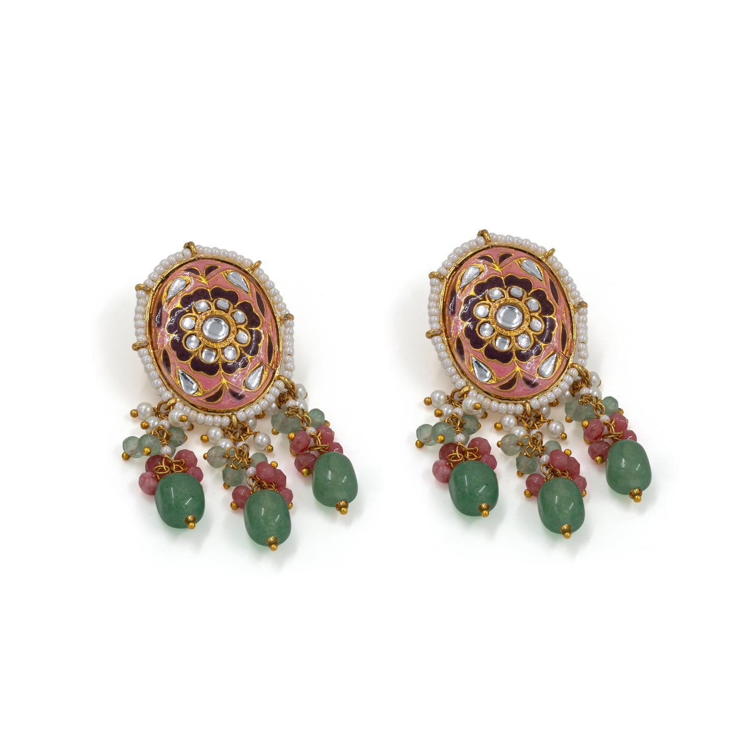 Green Meenakari Kundan Choker Set – Ruby Accents & Multistrand Beads