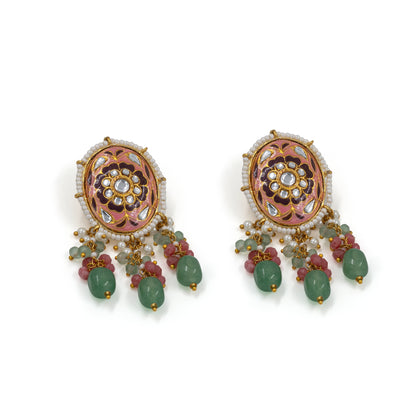 Green Meenakari Kundan Choker Set – Ruby Accents & Multistrand Beads