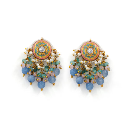 Sky Blue Meenakari Earrings – Kundan Center with Multicolor Beads