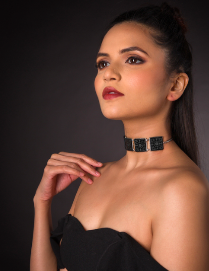 Black Onyx Choker – Engraved Statement Collar Necklace