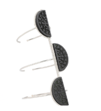 Black Onyx Cuff Bracelet – Silver-Toned Triple Half-Moon Design